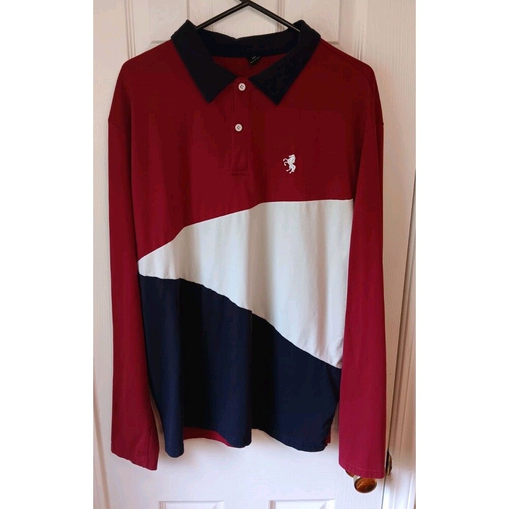 Shein Men's Polo Long Sleeve Shirt XXL Red White And Blue